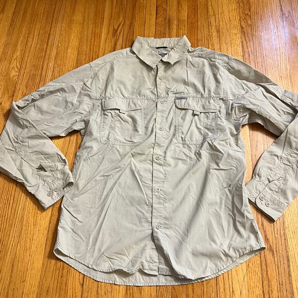 Columbia Shirt Mens Large Titanium Fishing Long Sleeve Beige - Picture 1 of 9